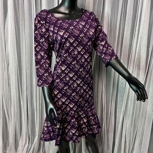 Simply Vera Vera Wang Abstract Print Purple Ruffle Hem Dress